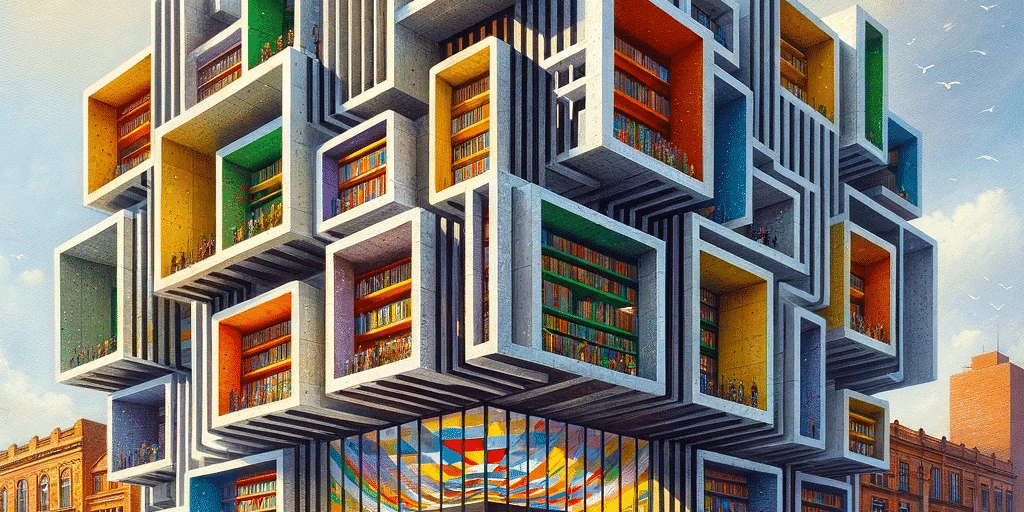 DALL·E 2023 11 23 02.55.07 Una representacion artistica de la Biblioteca Publica Gabriel Garcia Marquez El Tunal en Bogota mostrando su moderna y colorida fachada. La bibliot 815e5a12