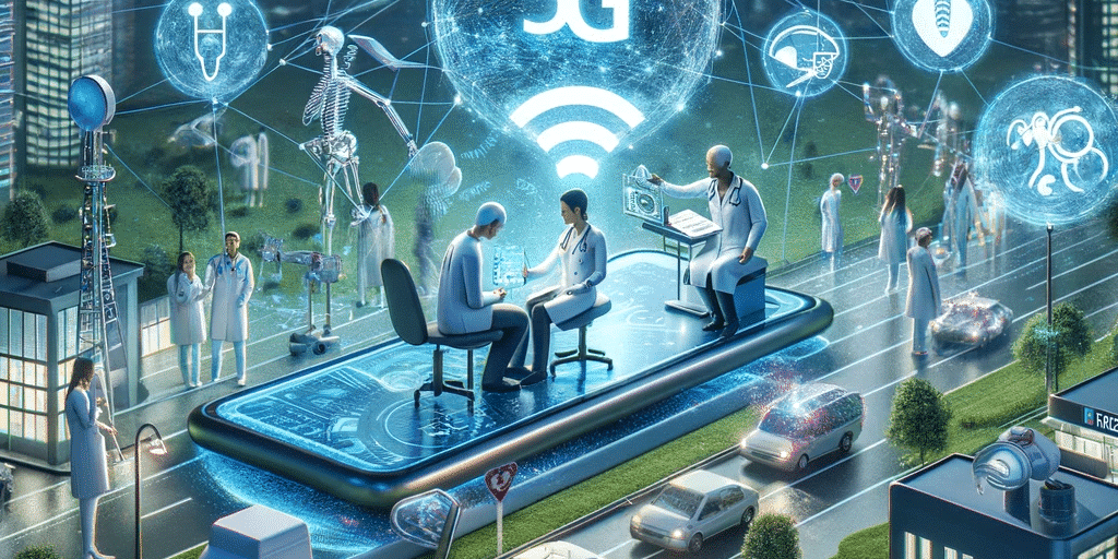 DALL·E 2023 11 27 02.14.54 Imagen conceptual de aplicaciones avanzadas habilitadas por la tecnologia 5G en Colombia como la telemedicina la educacion virtual y las ciudades in c353248b
